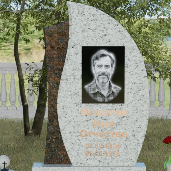 Стела-лепесток с фактурной вставкой, гранит Мансуровский