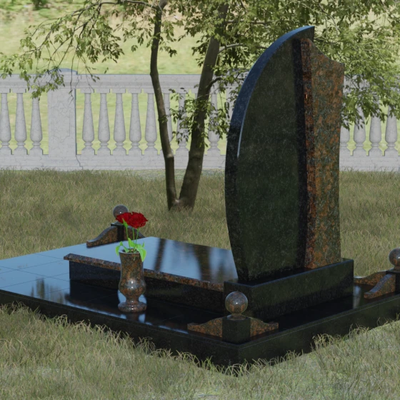 Стела-лепесток с фактурной вставкой, гранит Габбро-диабаз, вид 3