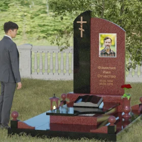 Вертикальный комбинированный православный памятник - П038