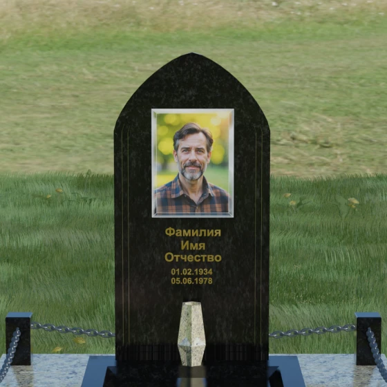 Вертикальная стела-арка с гравировкой желобками, гранит Габбро-диабаз