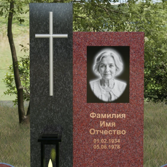 Комбинированный памятник с крестом, европейский дизайн, гранит Лезниковский