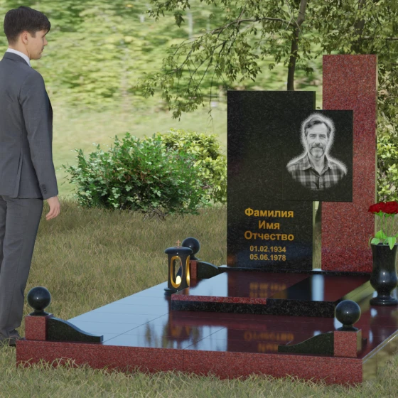 Многоуровневый гранитный памятник, гранит Габбро-диабаз, вид 4