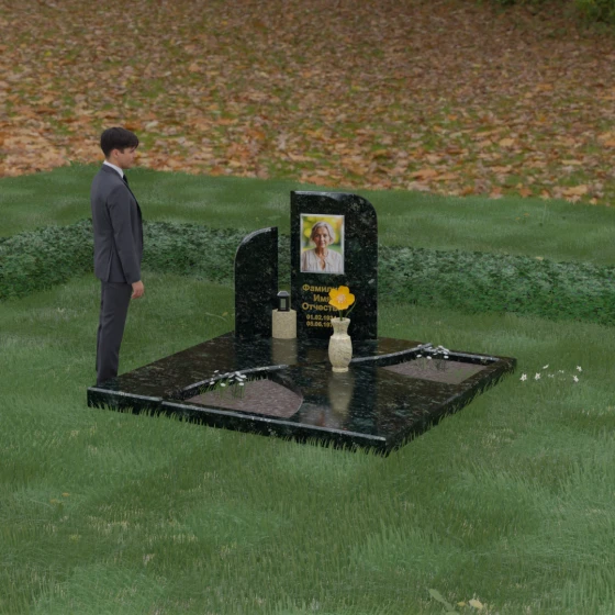 Гранитный монумент из двух вертикальных обелисков, гранит Балтик грин, вид 4