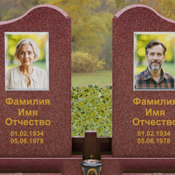 Памятник гранитный двойной с волнообразным верхом, гранит Лезниковский