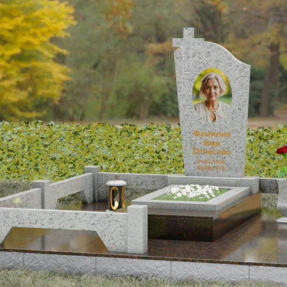 Мемориальный ансамбль из Гранита с крестом, гранит Мансуровский, вид 4