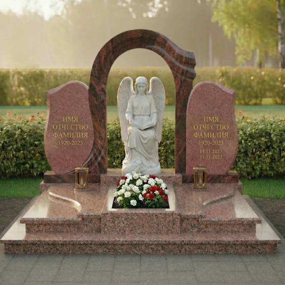 Мемориал с мраморным ангелом и аркой из гранита, гранит Лезниковский