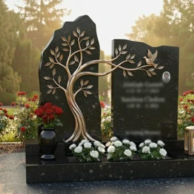 Элитный вертикальный памятник из гранита и металла - ПН234