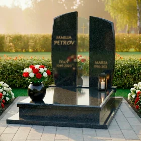 Католический памятник из гранита и стекла - ПН237