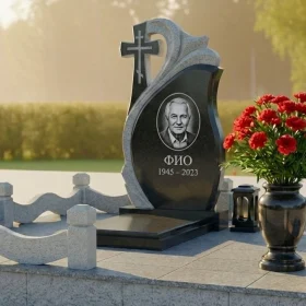 Элитный вертикальный гранитный памятник с крестом - ПН478