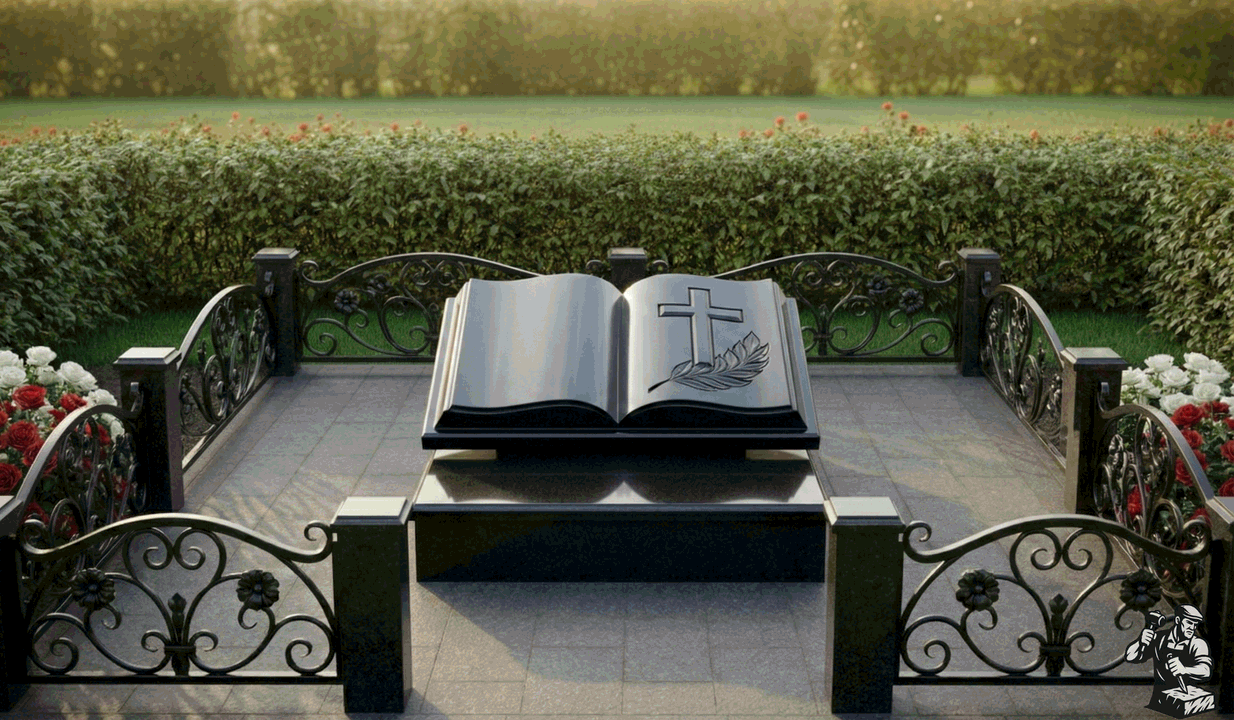 Пример дизайна: Гранитный монумент раскрытой книгой с постаментом