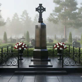 Элитный Гранитный вертикальный памятник на одно место - ПН677