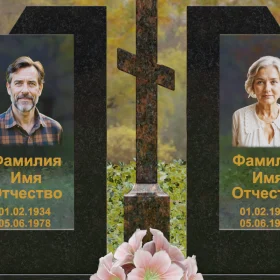 Памятник из гранита и стекла с крестом для двоих - П246