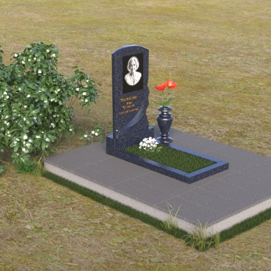 Мемориальная композиция с плавной волной из гранита, гранит Блю Перл, вид 2