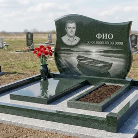 Гранитный памятник рыбаку арочной формы с поплавком