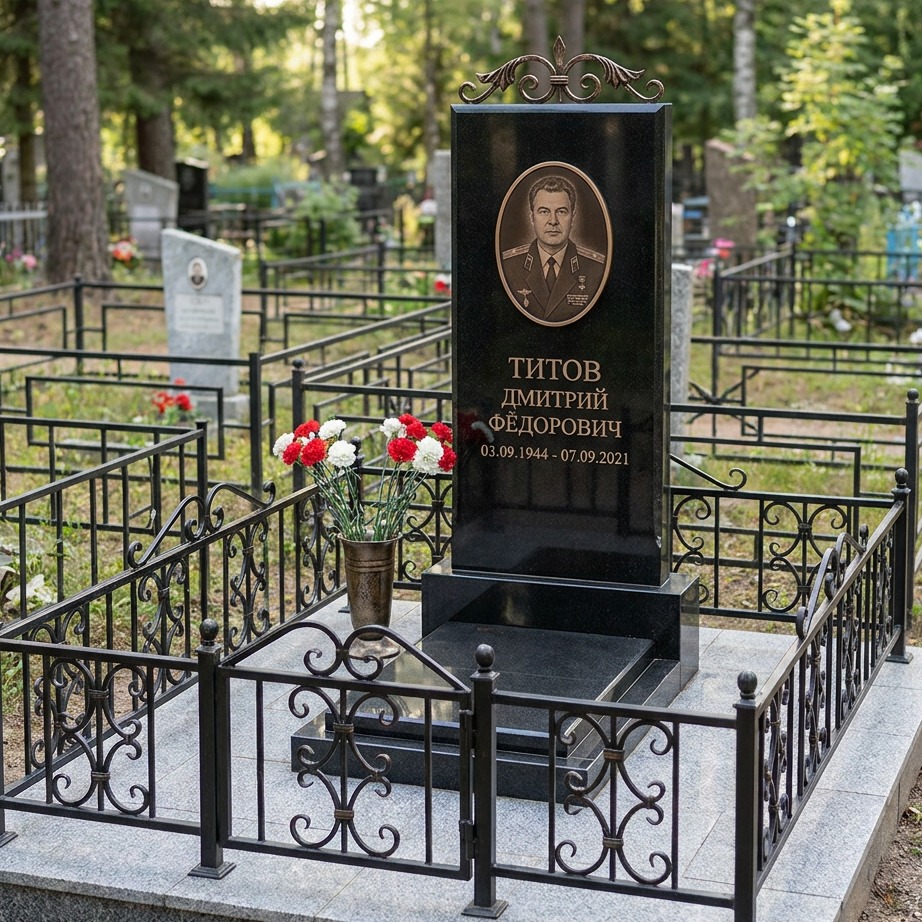 Пример дизайна: Гранитный памятник с бронзовыми деталями — фото и цена