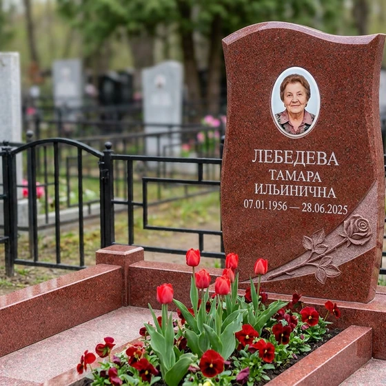 Мемориал с розой из красного лезниковского гранита