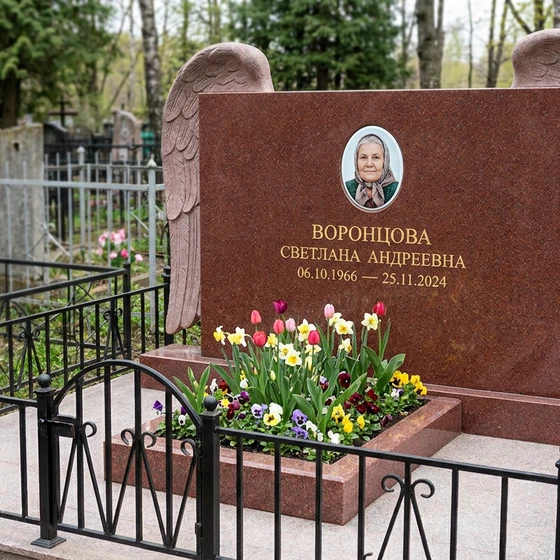Памятник с крылом ангела из лезниковского гранита