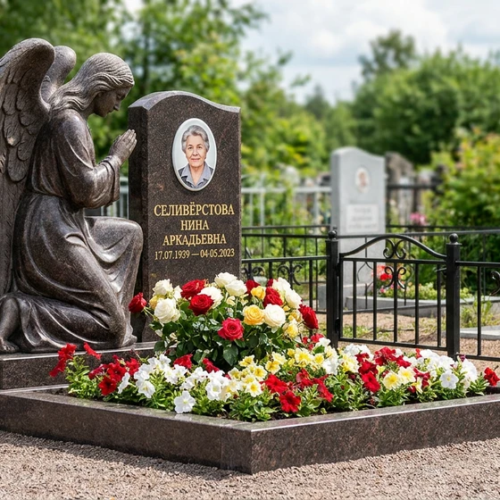 Памятник с коленопреклонённым ангелом из дымовского гранита