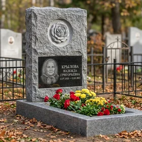 Памятник с розой в медальоне из мансуровского гранита