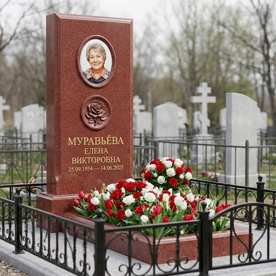 Памятник с розой в медальоне из лезниковского гранита