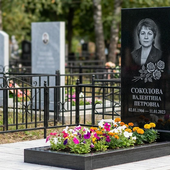 Памятник с тремя розами из черного габбро-диабаза