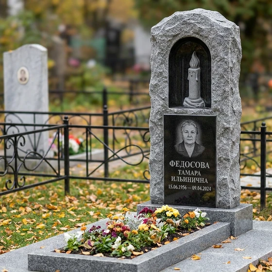 Памятник с пламенем свечи из мансуровского гранита