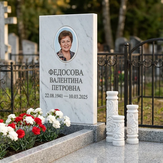 Мемориал с тремя свечами из белого мрамора