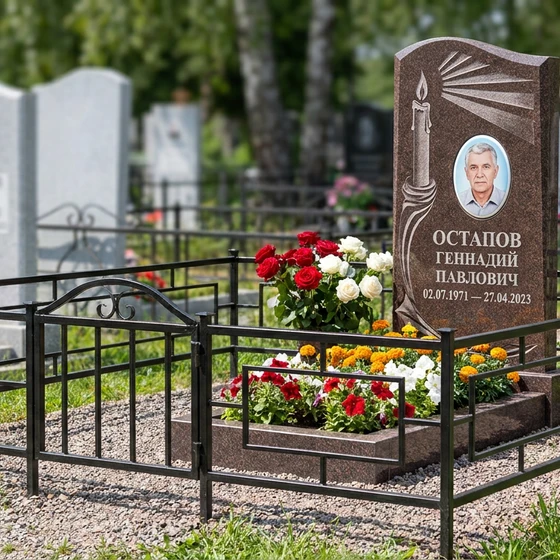 Памятник со свечой и лучом света из дымовского гранита