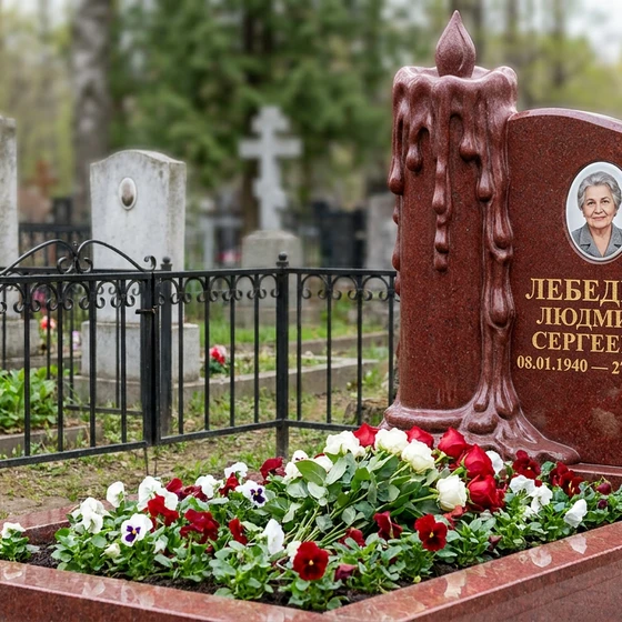 Памятник с оплывающей свечой из лезниковского гранита