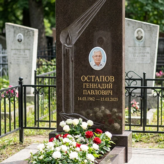 Памятник с зажженной свечой из дымовского гранита