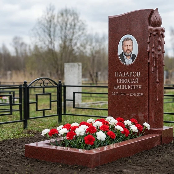 Мемориал с оплывающей свечой из лезниковского гранита