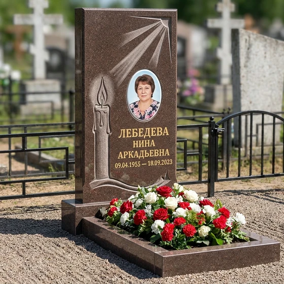 Памятник с лучом света и свечой из дымовского гранита