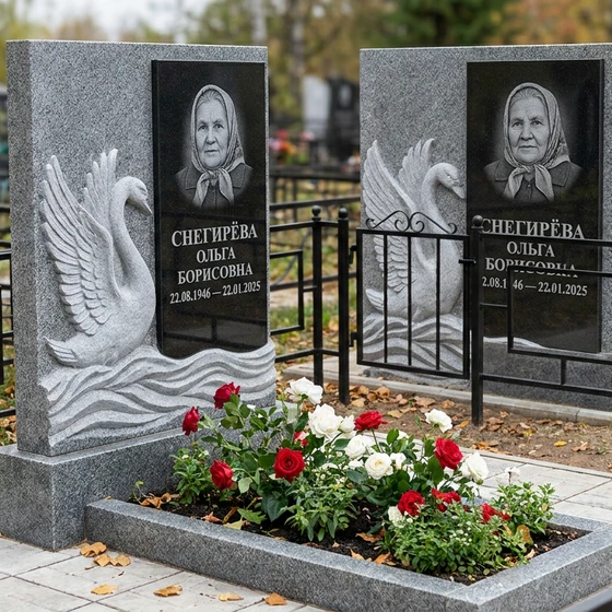 Памятник с лебедем и волной из мансуровского гранита