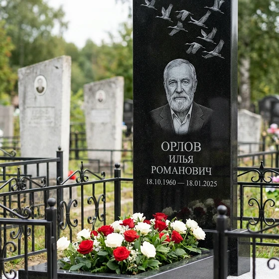 Памятник с клином журавлей из габбро-диабаза