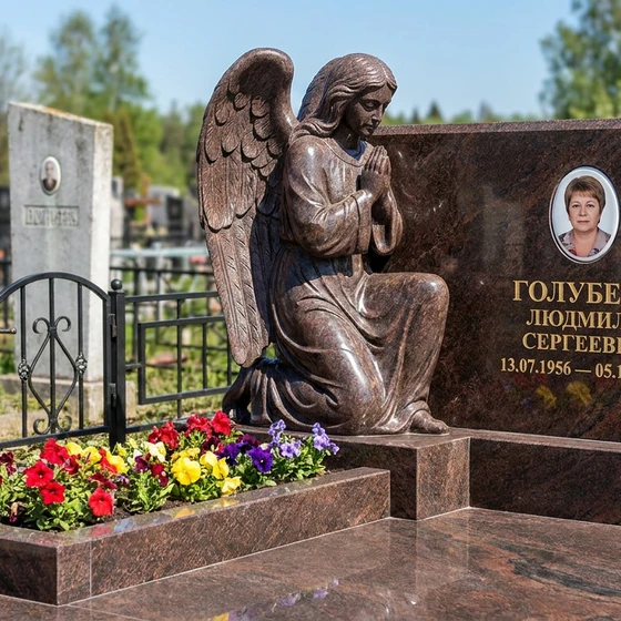 Мемориал с коленопреклонённым ангелом из дымовского гранита
