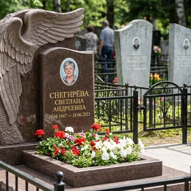 Памятник с обнимающим крылом ангела из дымовского гранита