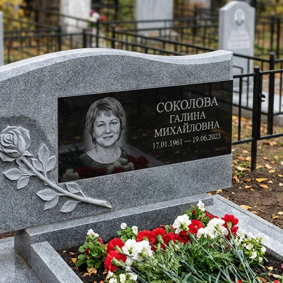 Памятник с розой из мансуровского гранита с волной