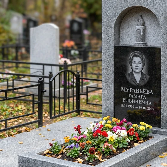 Памятник с пламенем свечи из мансуровского гранита с портретом